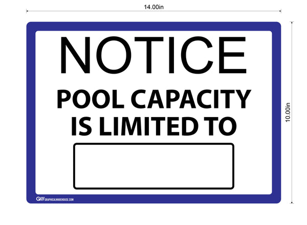 "Notice: Pool Capacity"  Adhesive Durable Vinyl Decal- Various Colors Available- 14x10"