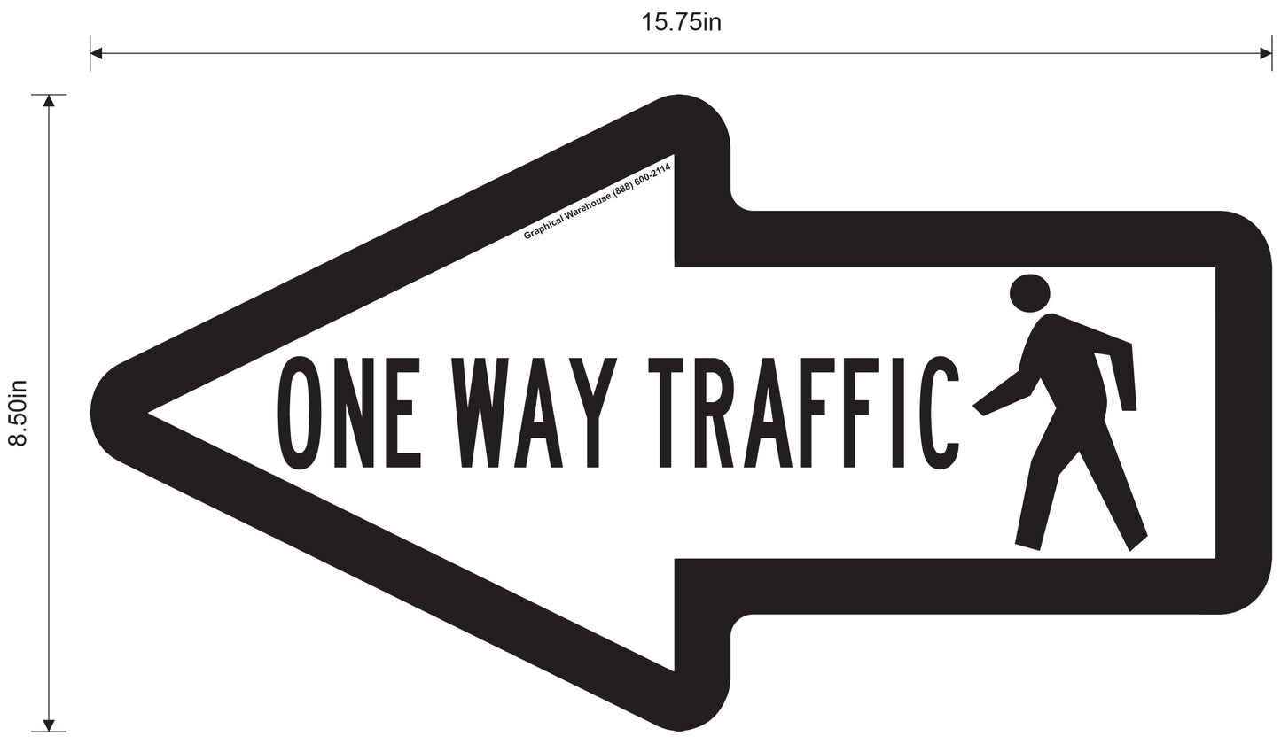 "One Way Pedestrian Traffic" Arrow- Durable Matte Laminated Vinyl Floor Sign- 15.75x8.5"