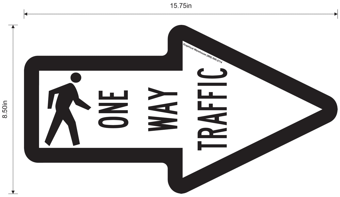 "One Way Pedestrian Traffic" Arrow- Durable Matte Laminated Vinyl Floor Sign- 15.75x8.5"