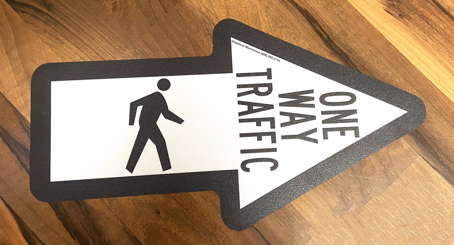 "One Way Pedestrian Traffic" Arrow- Durable Matte Laminated Vinyl Floor Sign- 15.75x8.5"