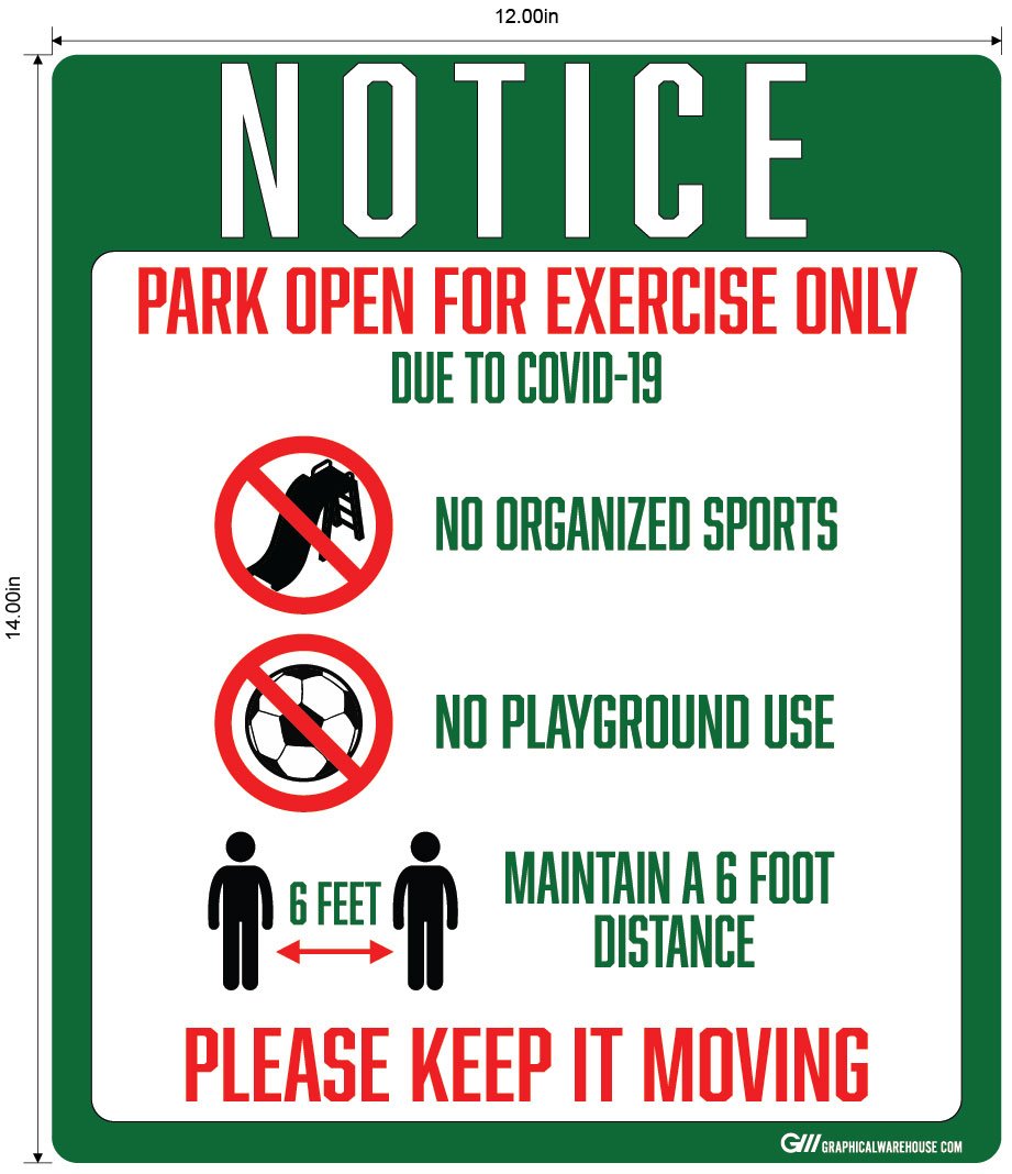 "Notice: Park Open for Exercise Only" Adhesive Durable Vinyl Decal- Various Sizes Available