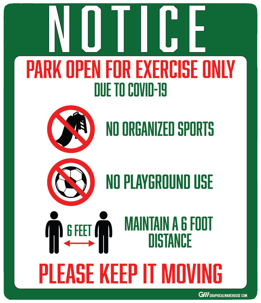 "Notice: Park Open for Exercise Only" Adhesive Durable Vinyl Decal- Various Sizes Available