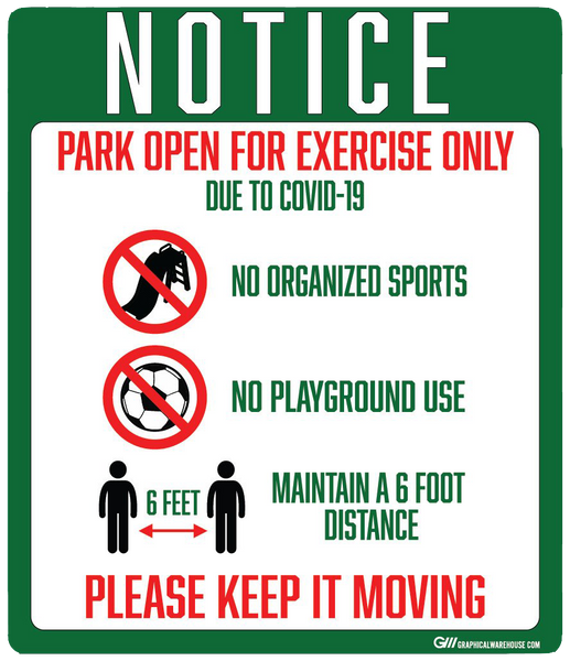"Notice: Park Open for Exercise Only" Adhesive Durable Vinyl Decal- Various Sizes Available