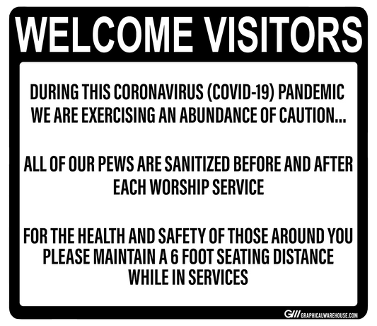 "Church, Sanitized Pews" Adhesive Durable Vinyl Decal- Various Sizes Available