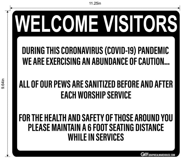 "Church, Sanitized Pews" Adhesive Durable Vinyl Decal- Various Sizes Available