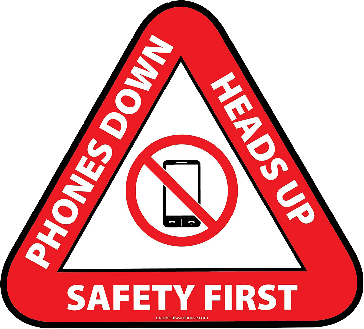 "Phones Down, Heads Up, Safety First" Durable Matte Laminated Vinyl Floor Sign- 17"