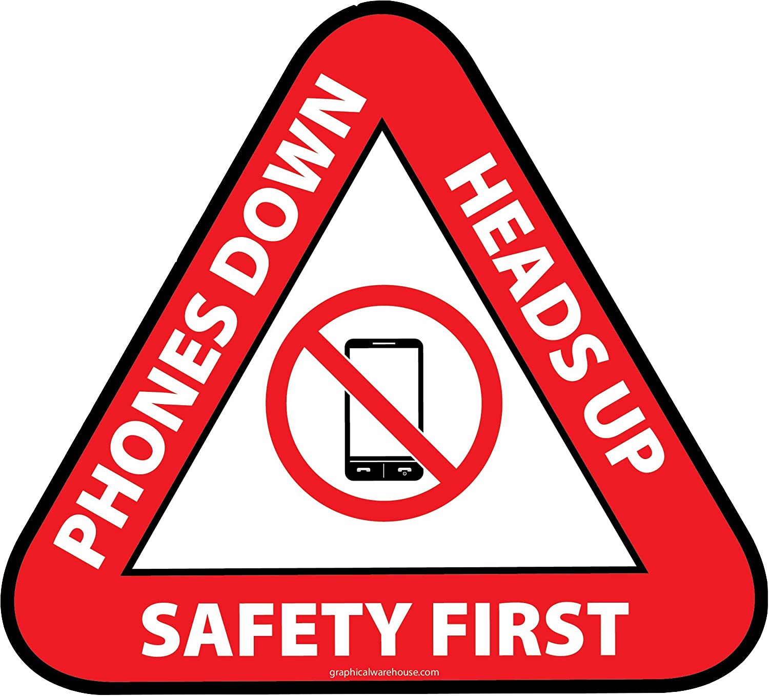 "Phones Down, Heads Up, Safety First" Durable Matte Laminated Vinyl Floor Sign- 17"