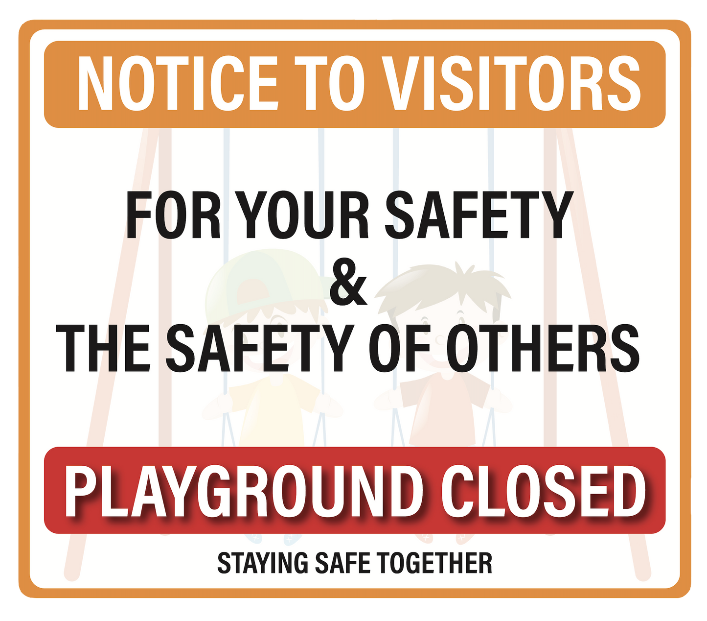 "Notice To Visitors, Playground Closed" Adhesive Durable Vinyl Decal- 11.11x9.54"