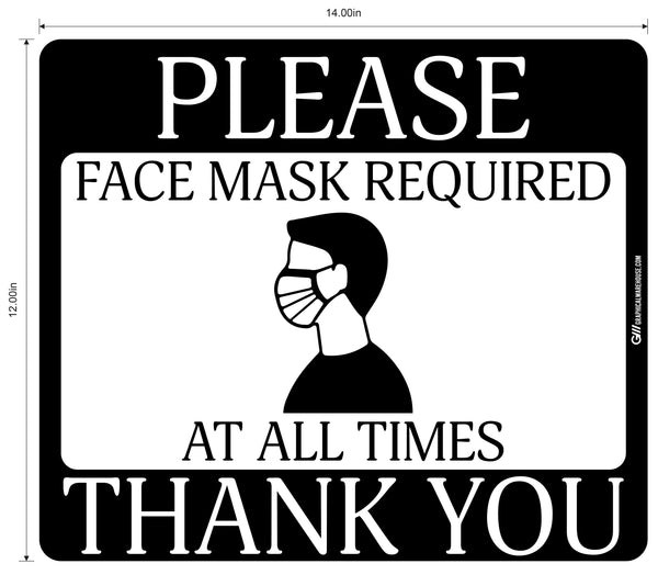 "Face Mask Required At All Times" Adhesive Durable Vinyl Decal- Various Sizes/Colors Available