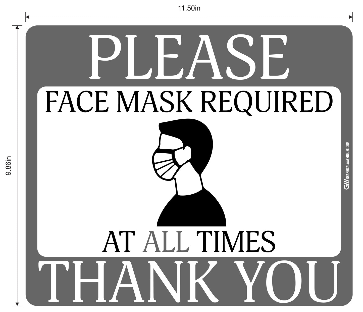 "Face Mask Required At All Times" Adhesive Durable Vinyl Decal- Various Sizes/Colors Available