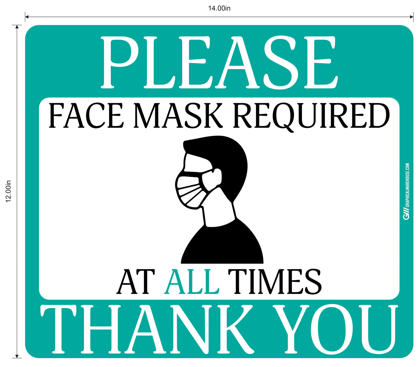 "Face Mask Required At All Times" Adhesive Durable Vinyl Decal- Various Sizes/Colors Available