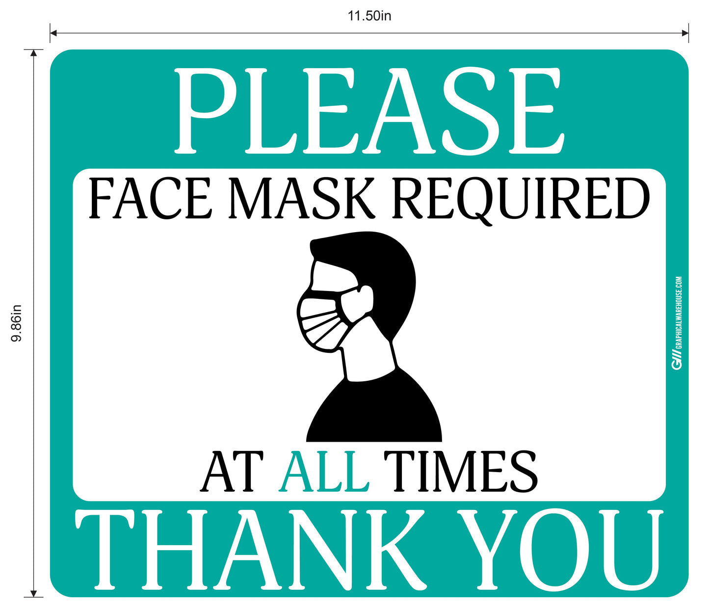 "Face Mask Required At All Times" Adhesive Durable Vinyl Decal- Various Sizes/Colors Available