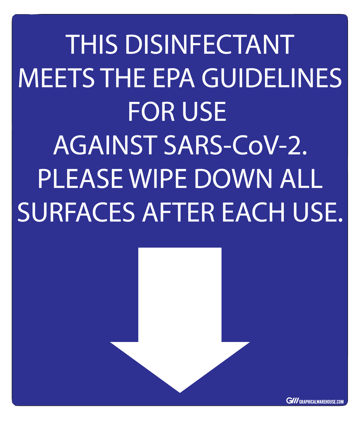 "Disinfectant Against SARS-CoV-2, Please Wipe Surfaces" Adhesive Durable Vinyl Decal- 14x12”