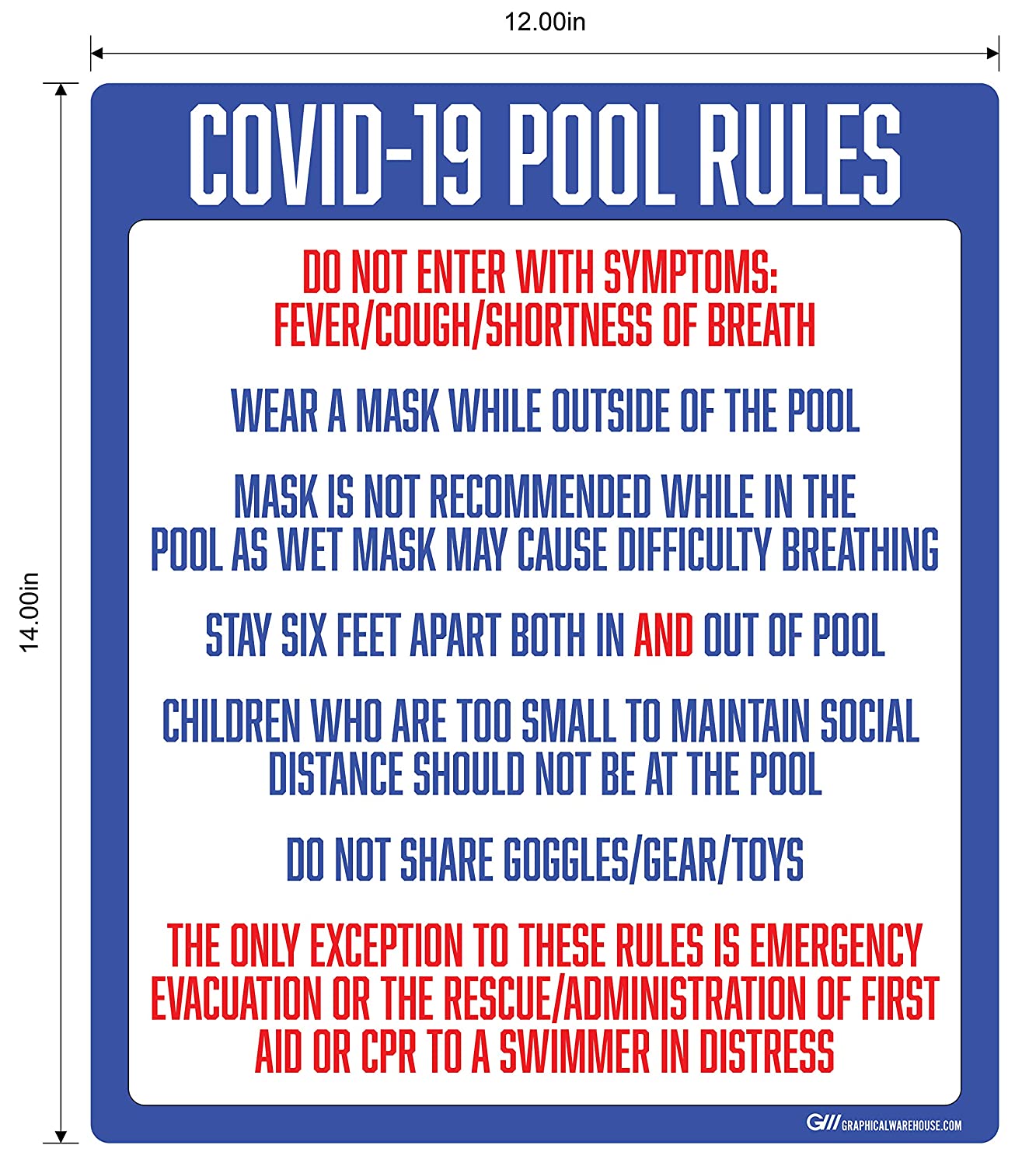 "COVID-19 Pool Rules" Adhesive Durable Vinyl Decal- Various Sizes Available