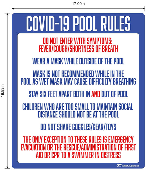 "COVID-19 Pool Rules" Adhesive Durable Vinyl Decal- Various Sizes Available