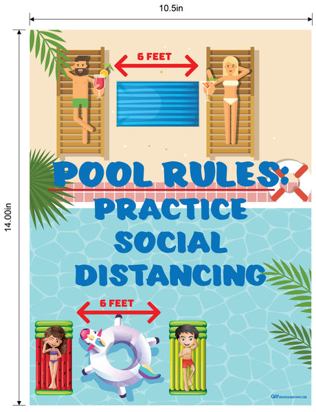 "Pool Rules, Practice Social Distancing" Adhesive Durable Vinyl Decal- 10.5x14"