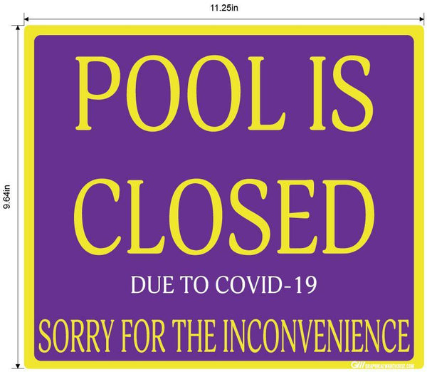 "Pool Is Closed Due To COVID-19" Adhesive Durable Vinyl Decal- Various Sizes/Colors Available