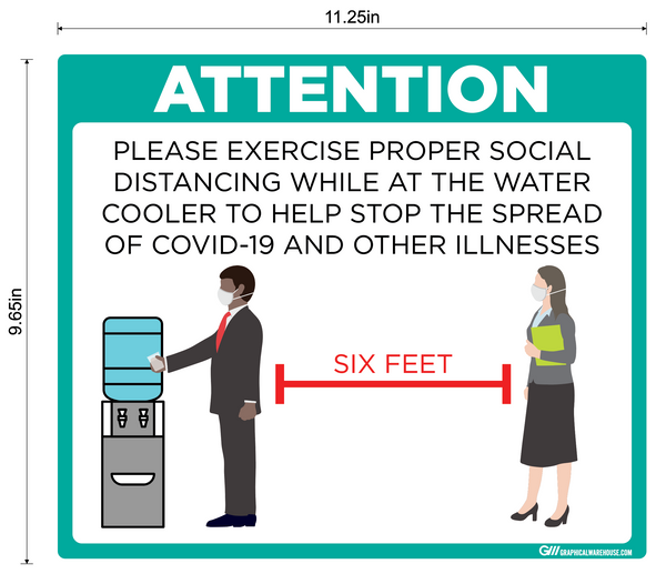 "Practice Social Distancing while at Water Cooler" Adhesive Durable Vinyl Decal- Various Sizes/Colors Available