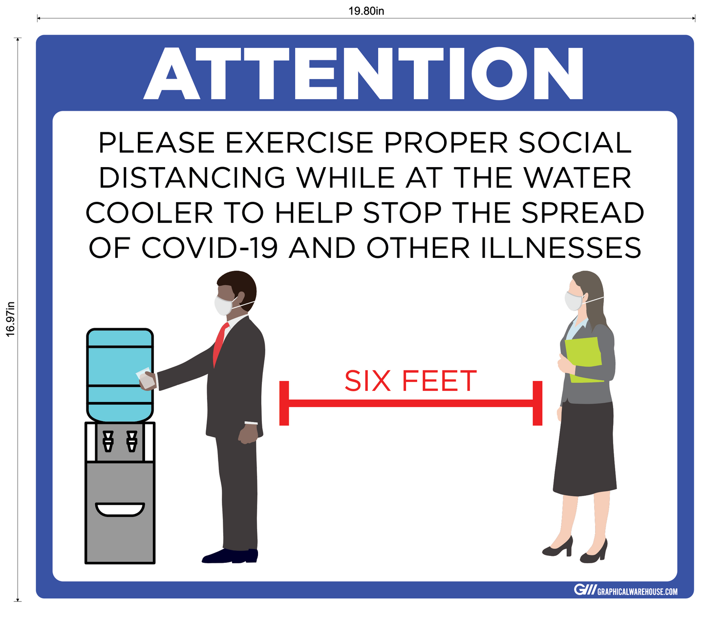 "Practice Social Distancing while at Water Cooler" Adhesive Durable Vinyl Decal- Various Sizes/Colors Available