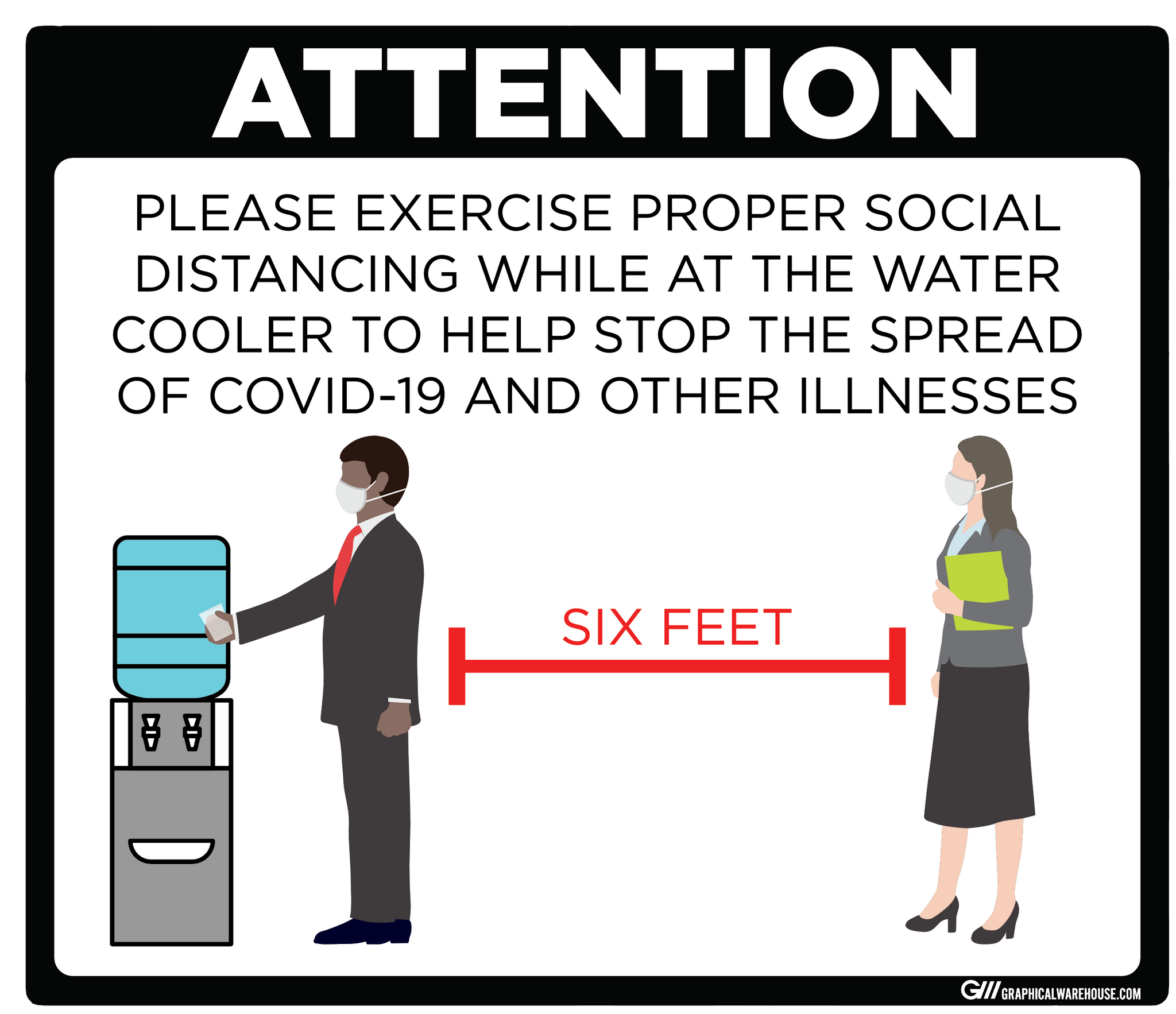 "Practice Social Distancing while at Water Cooler" Adhesive Durable Vinyl Decal- Various Sizes/Colors Available