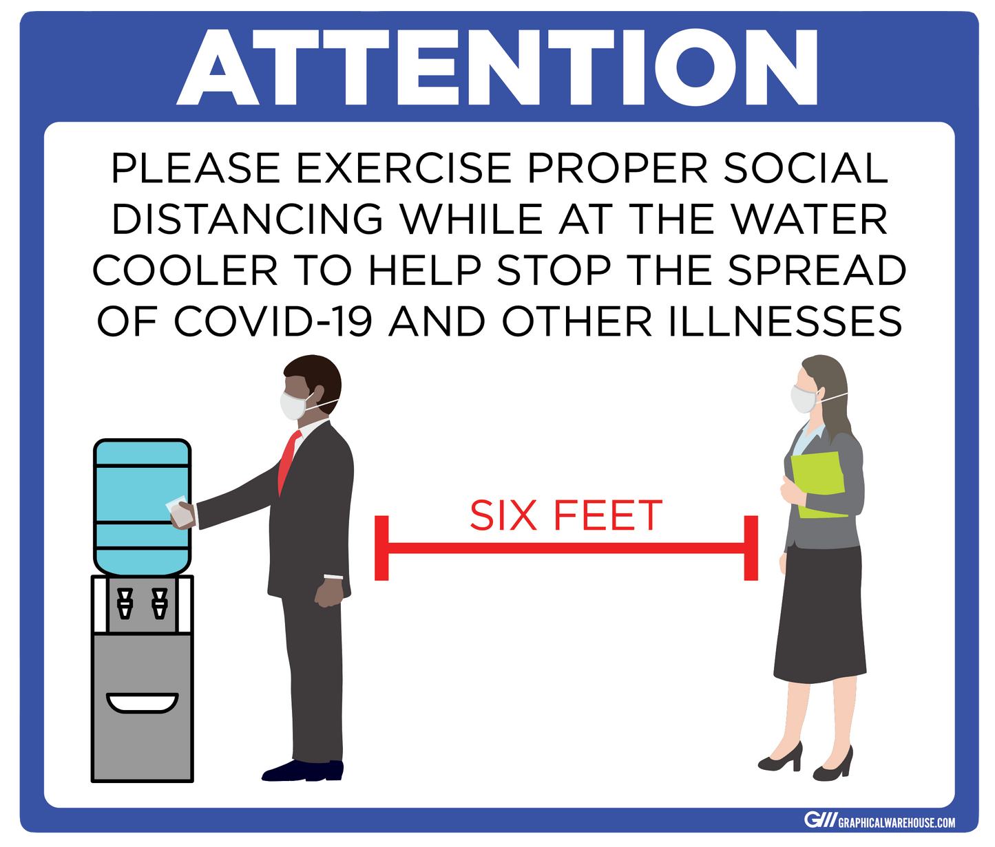 "Practice Social Distancing while at Water Cooler" Adhesive Durable Vinyl Decal- Various Sizes/Colors Available