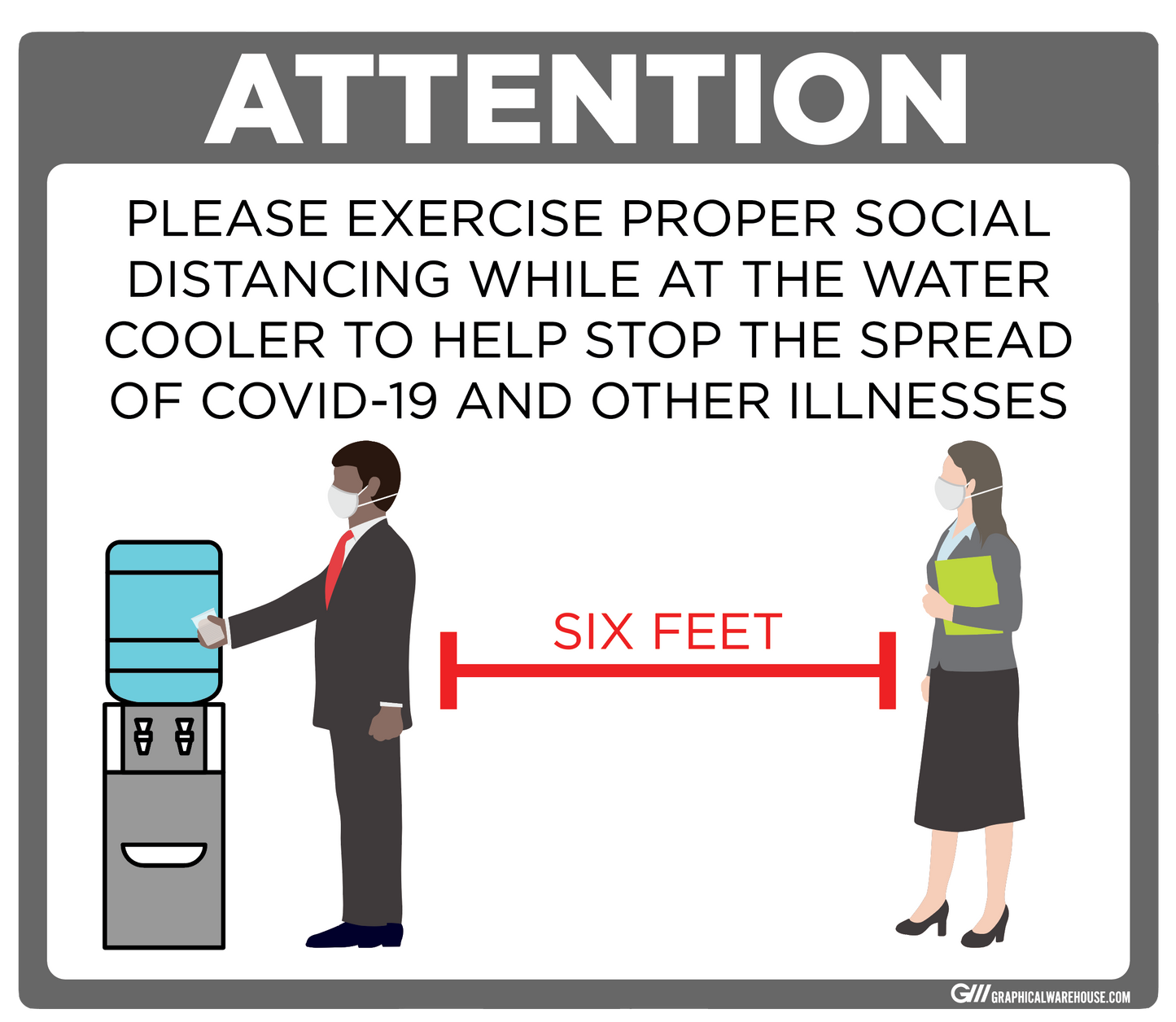 "Practice Social Distancing while at Water Cooler" Adhesive Durable Vinyl Decal- Various Sizes/Colors Available