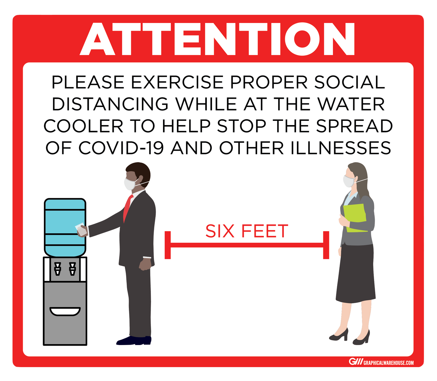 "Practice Social Distancing while at Water Cooler" Adhesive Durable Vinyl Decal- Various Sizes/Colors Available