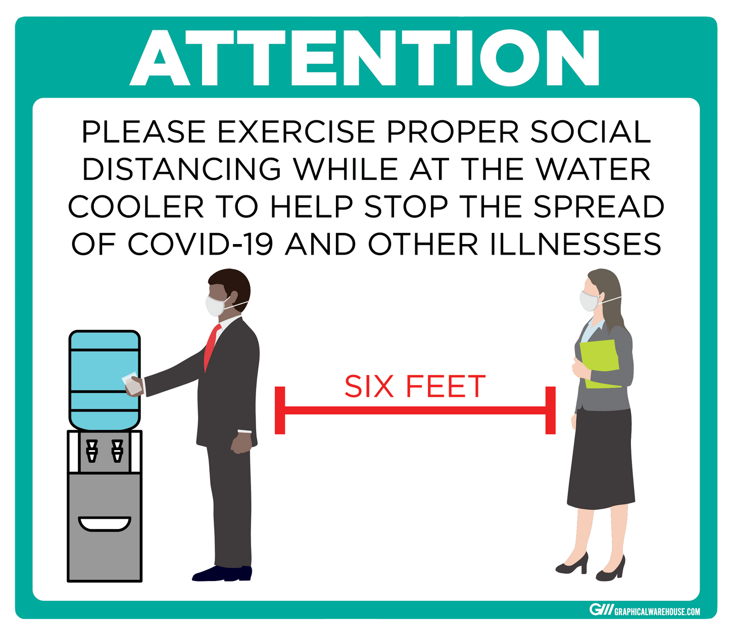 "Practice Social Distancing while at Water Cooler" Adhesive Durable Vinyl Decal- Various Sizes/Colors Available