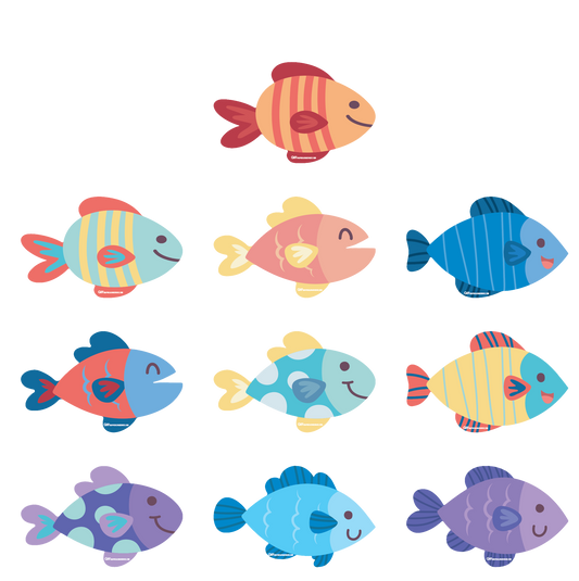 Preschool Social Distancing Floor Place Marker, Fish- Durable Matte Laminated Vinyl Floor Sign, Pack of 10- Various Sizes Available