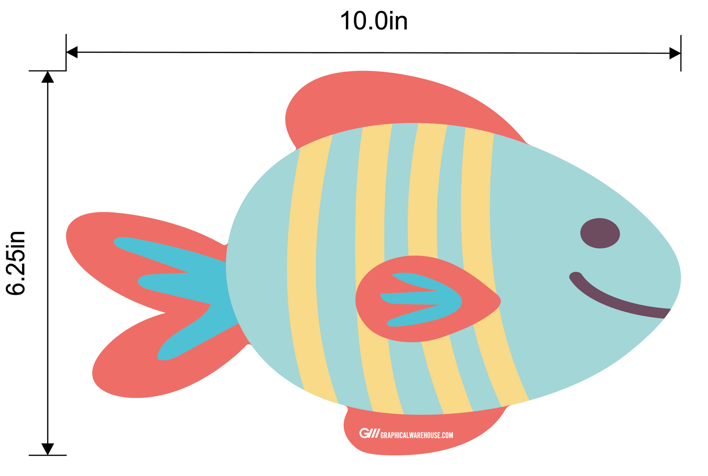 Preschool Social Distancing Floor Place Marker, Fish- Durable Matte Laminated Vinyl Floor Sign, Pack of 10- Various Sizes Available