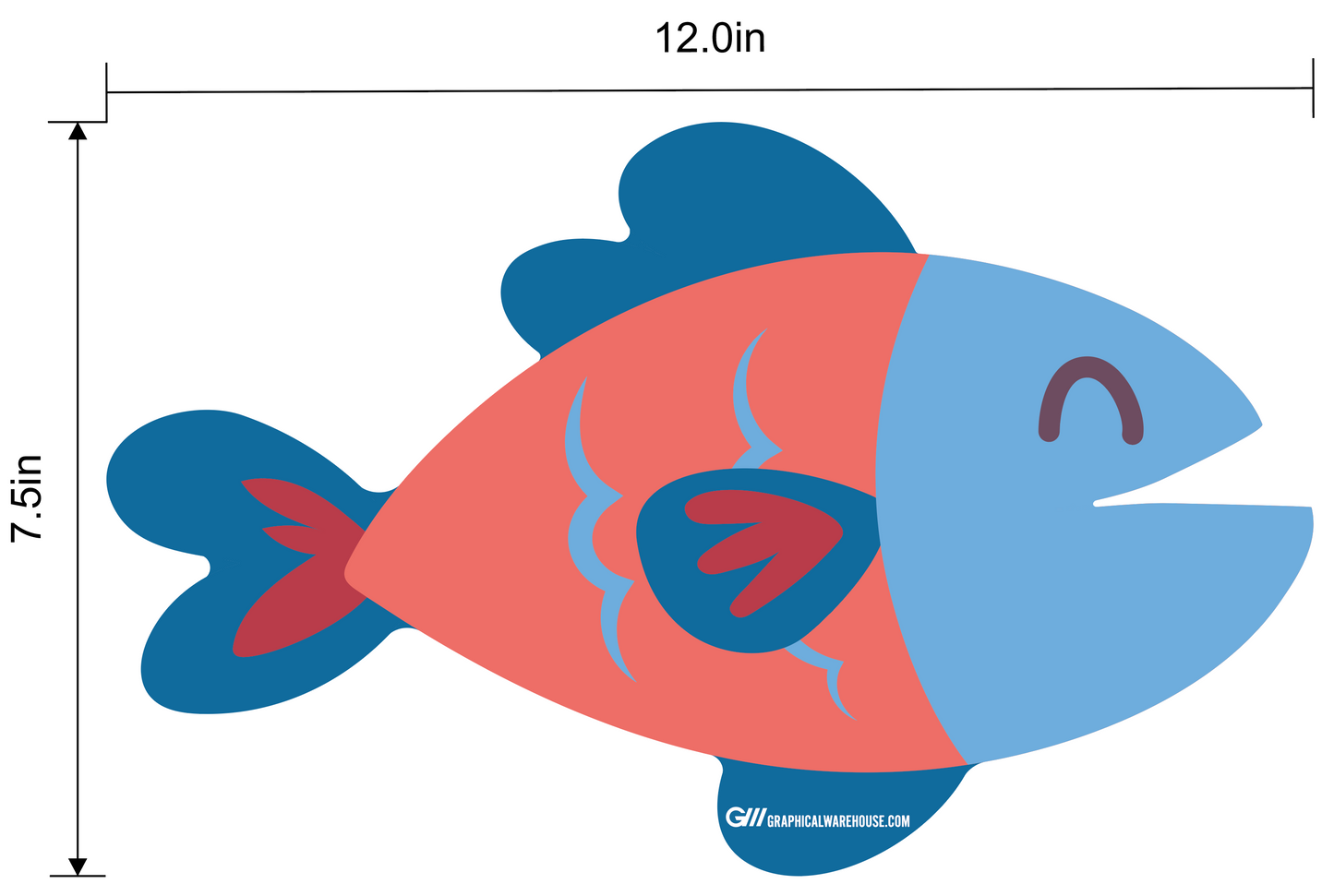 Preschool Social Distancing Floor Place Marker, Fish- Durable Matte Laminated Vinyl Floor Sign, Pack of 10- Various Sizes Available
