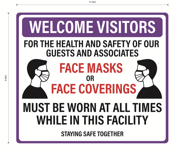 "Face Masks Must Be Worn At All Times" Adhesive Durable Vinyl Decal- 11.5x9.88"