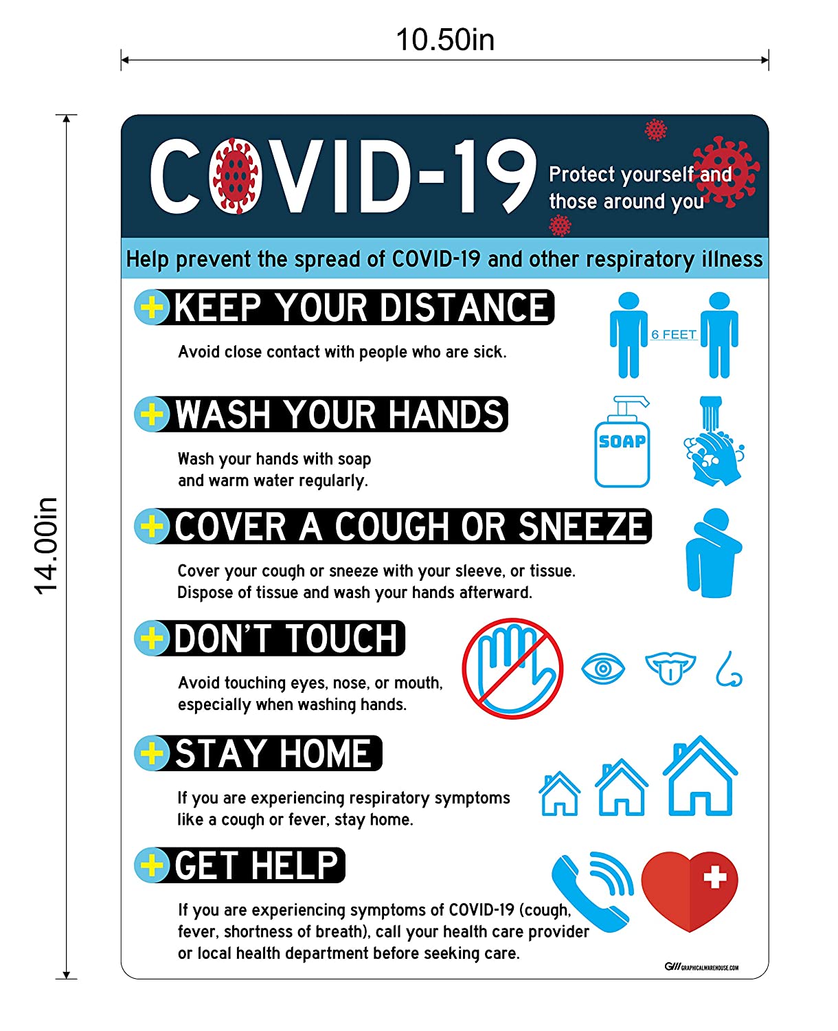 "COVID-19: Protect Yourself and Those Around You" Adhesive Durable Vinyl Decal- Various Sizes Available