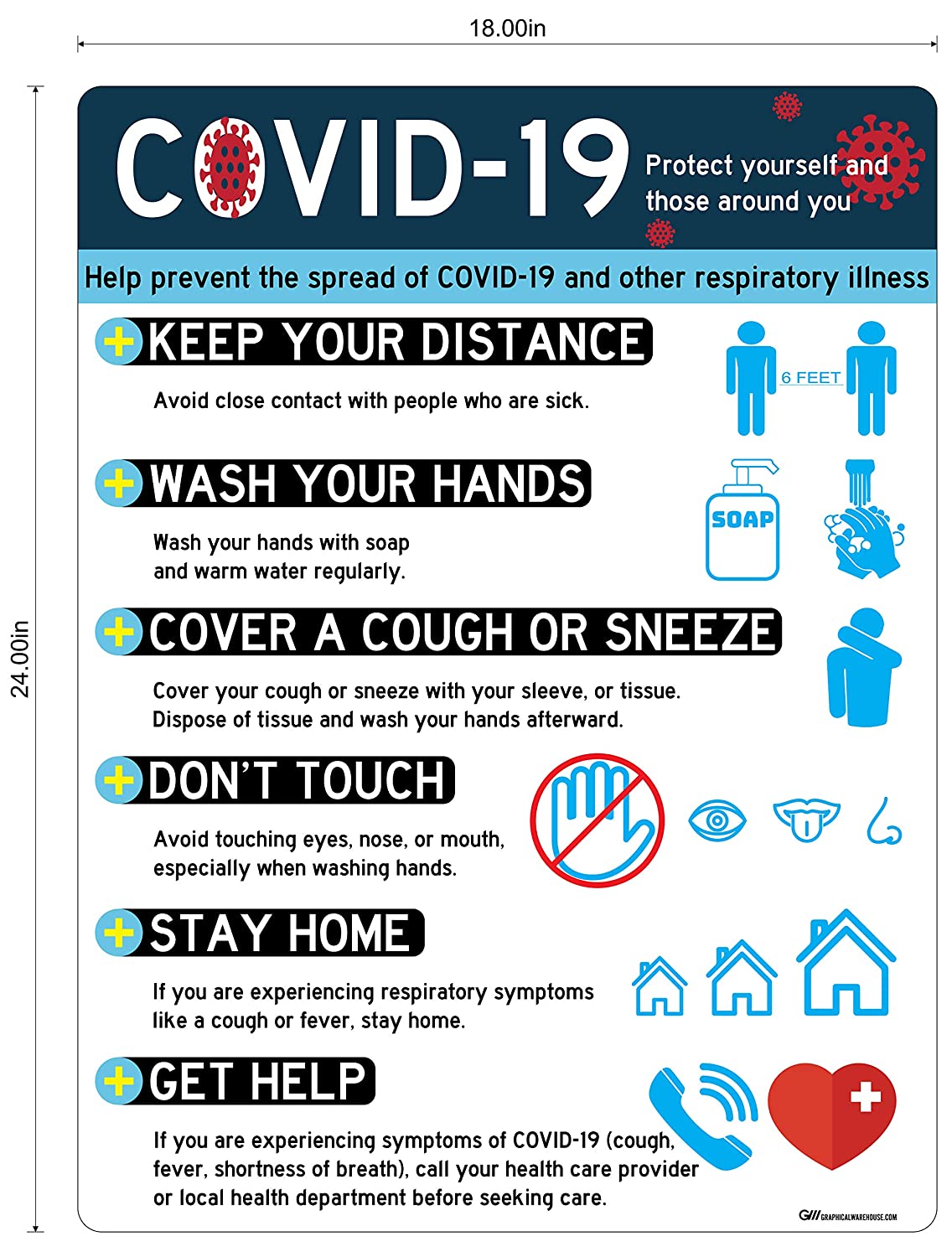 "COVID-19: Protect Yourself and Those Around You" Adhesive Durable Vinyl Decal- Various Sizes Available