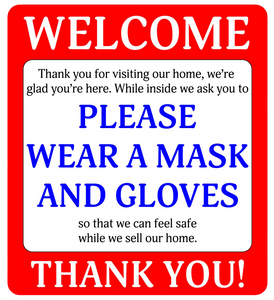 "Please Wear a Mask and Gloves" Real Estate, Pack of 10- Adhesive Durable Vinyl Decal- 4.25x4.75"