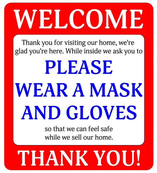 "Please Wear a Mask and Gloves" Real Estate, Pack of 10- Adhesive Durable Vinyl Decal- 4.25x4.75"