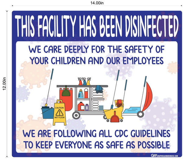 "Facility Disinfected for the Safety of your Children" Version 1- Adhesive Durable Vinyl Decal- Various Sizes Available