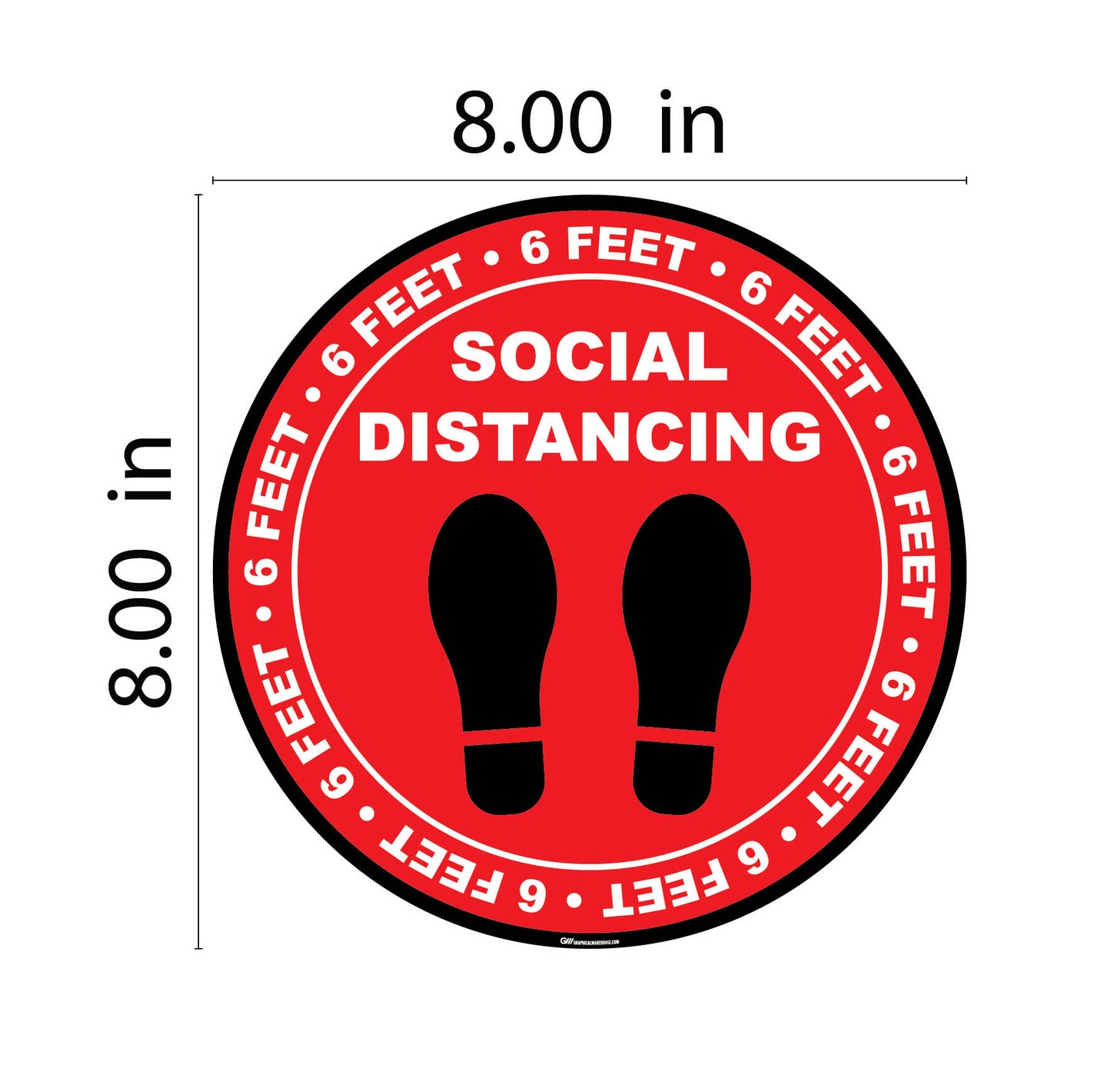 "Social Distancing" Footprints Circle, 10 Pack- Durable Matte Laminated Vinyl Floor Sign- Various Sizes Available Sign