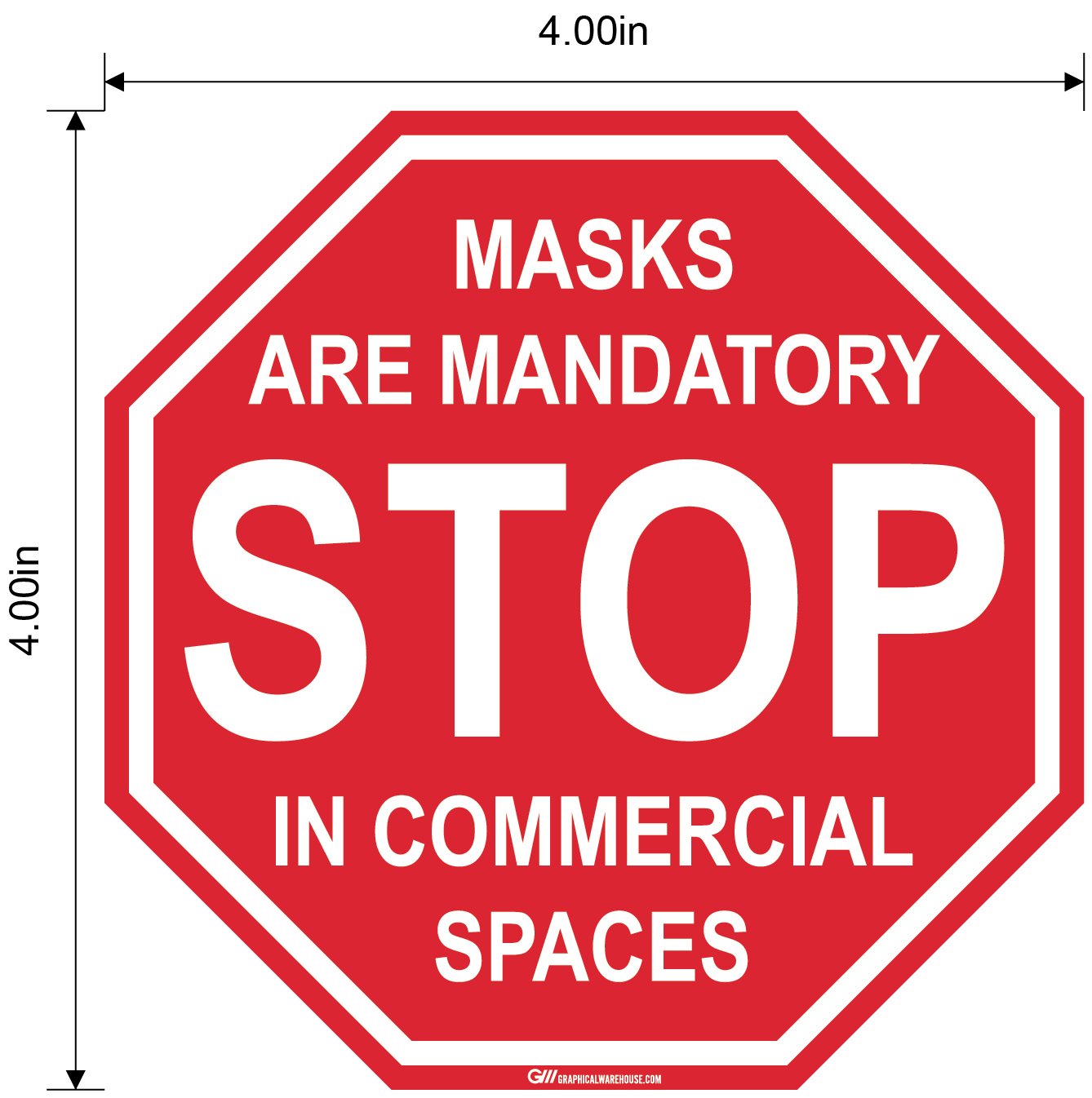 Stop Sign "Masks Mandatory in Commercial Spaces" Adhesive Durable Vinyl Decal- Various Sizes Available