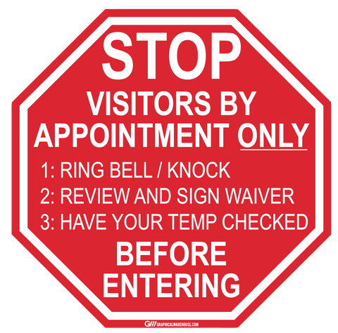 Stop Sign "Visitors by Appointment Only" Adhesive Durable Vinyl Decal- Various Sizes Available