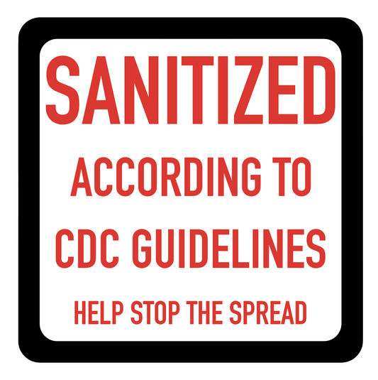 "Sanitized, According to CDC Guidelines, Help Stop The Spread" Adhesive Durable Vinyl Decal- 4x4"
