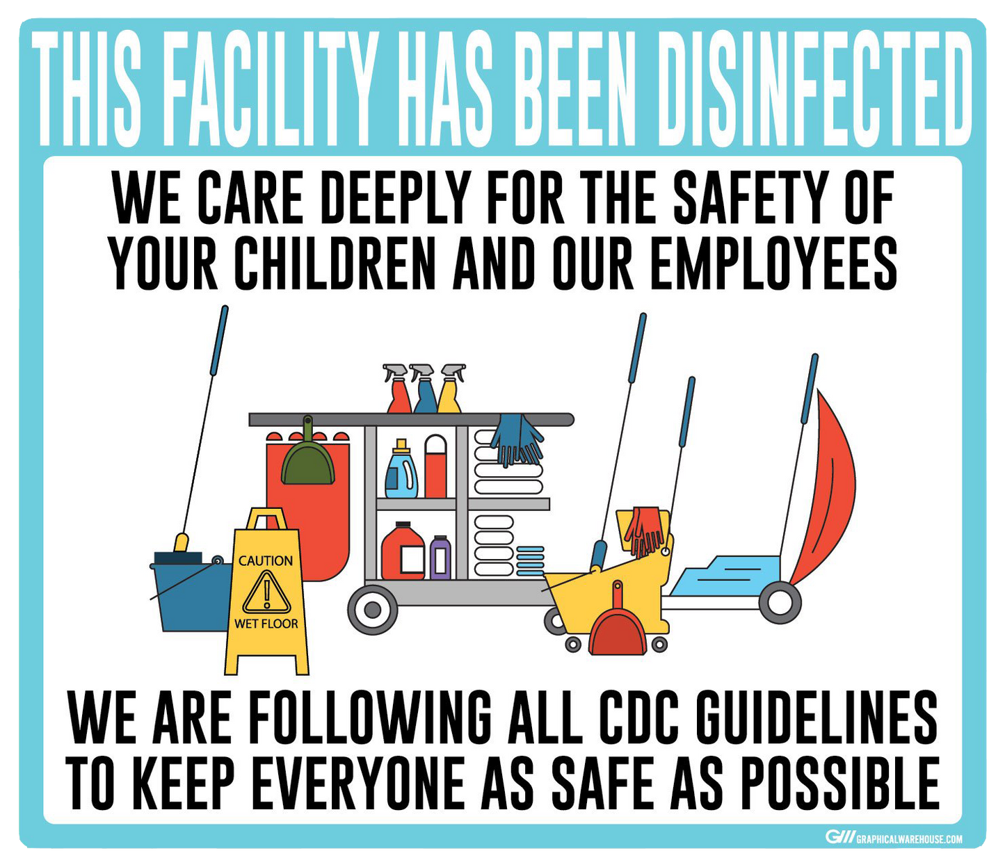 "Facility Disinfected for the Safety of your Children" Version 2- Adhesive Durable Vinyl Decal- Various Sizes/Colors Available