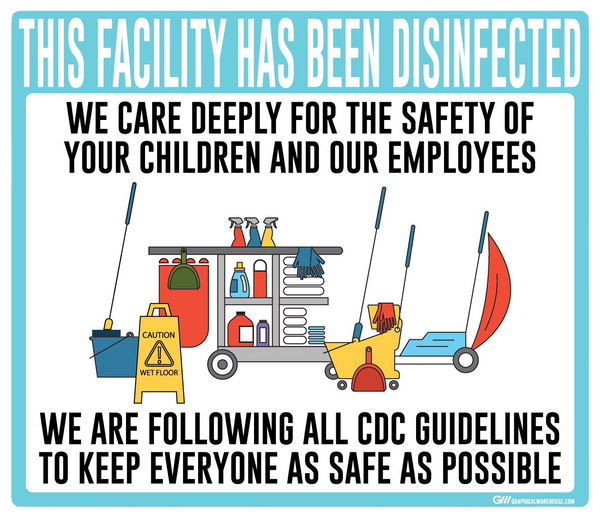 "Facility Disinfected for the Safety of your Children" Version 2- Adhesive Durable Vinyl Decal- Various Sizes/Colors Available