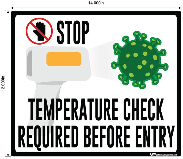 "STOP, Temperature Check Required Before Entry" Adhesive Durable Vinyl Decal- Various Sizes/Colors Available