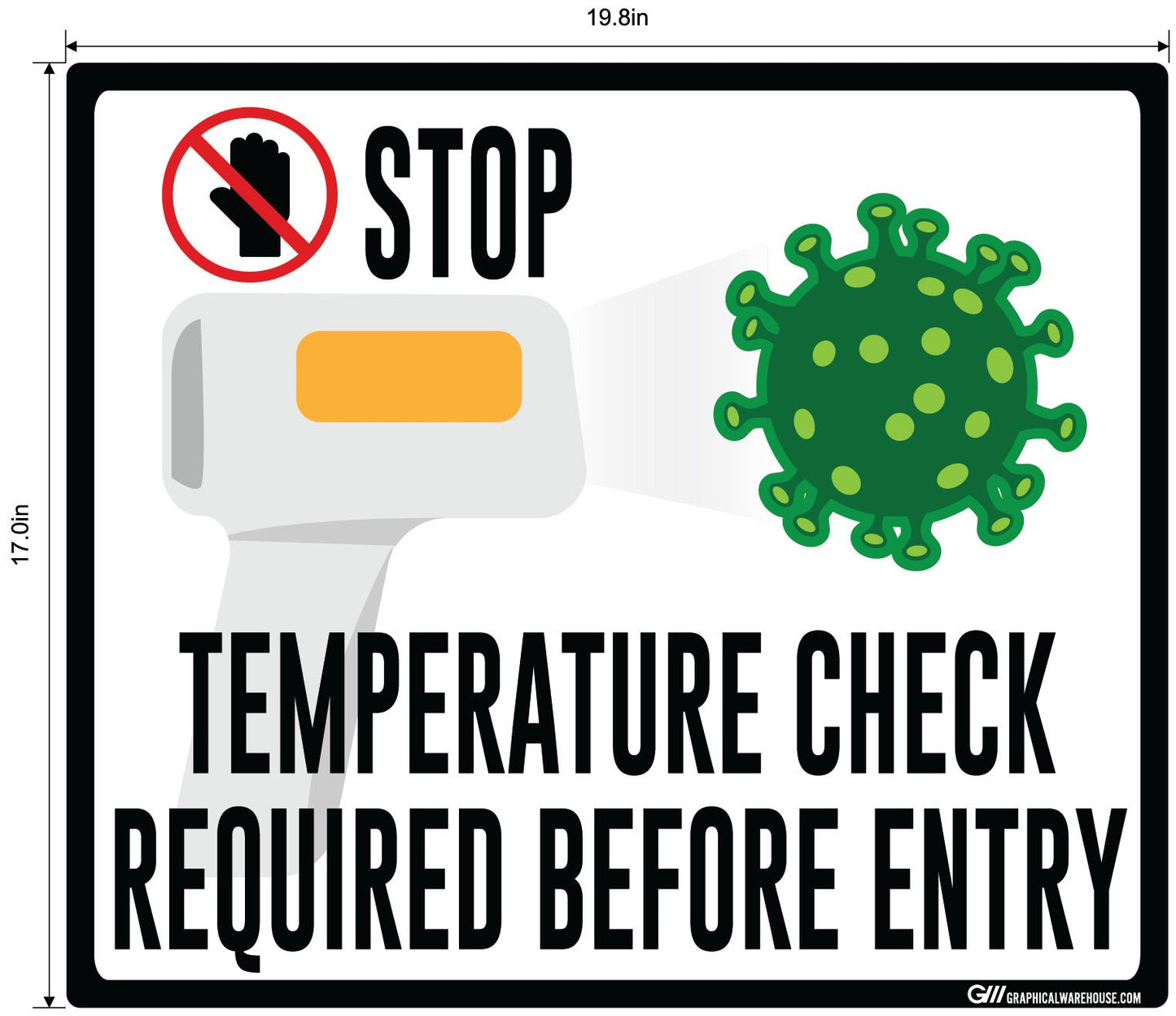 "STOP, Temperature Check Required Before Entry" Adhesive Durable Vinyl Decal- Various Sizes/Colors Available