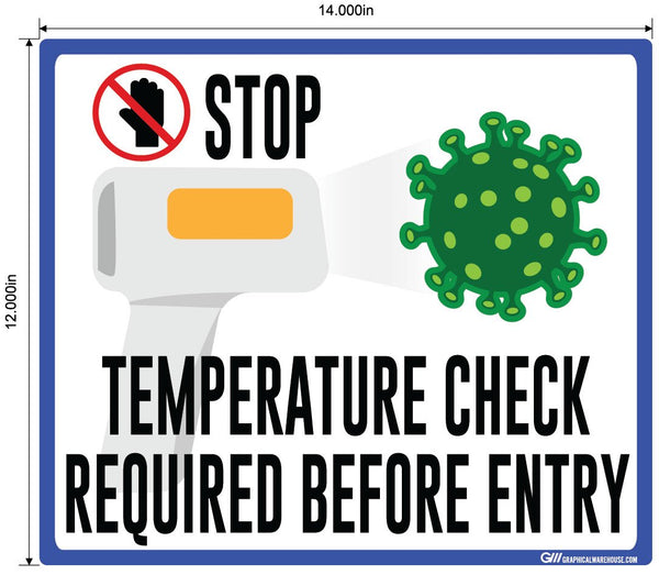 "STOP, Temperature Check Required Before Entry" Adhesive Durable Vinyl Decal- Various Sizes/Colors Available