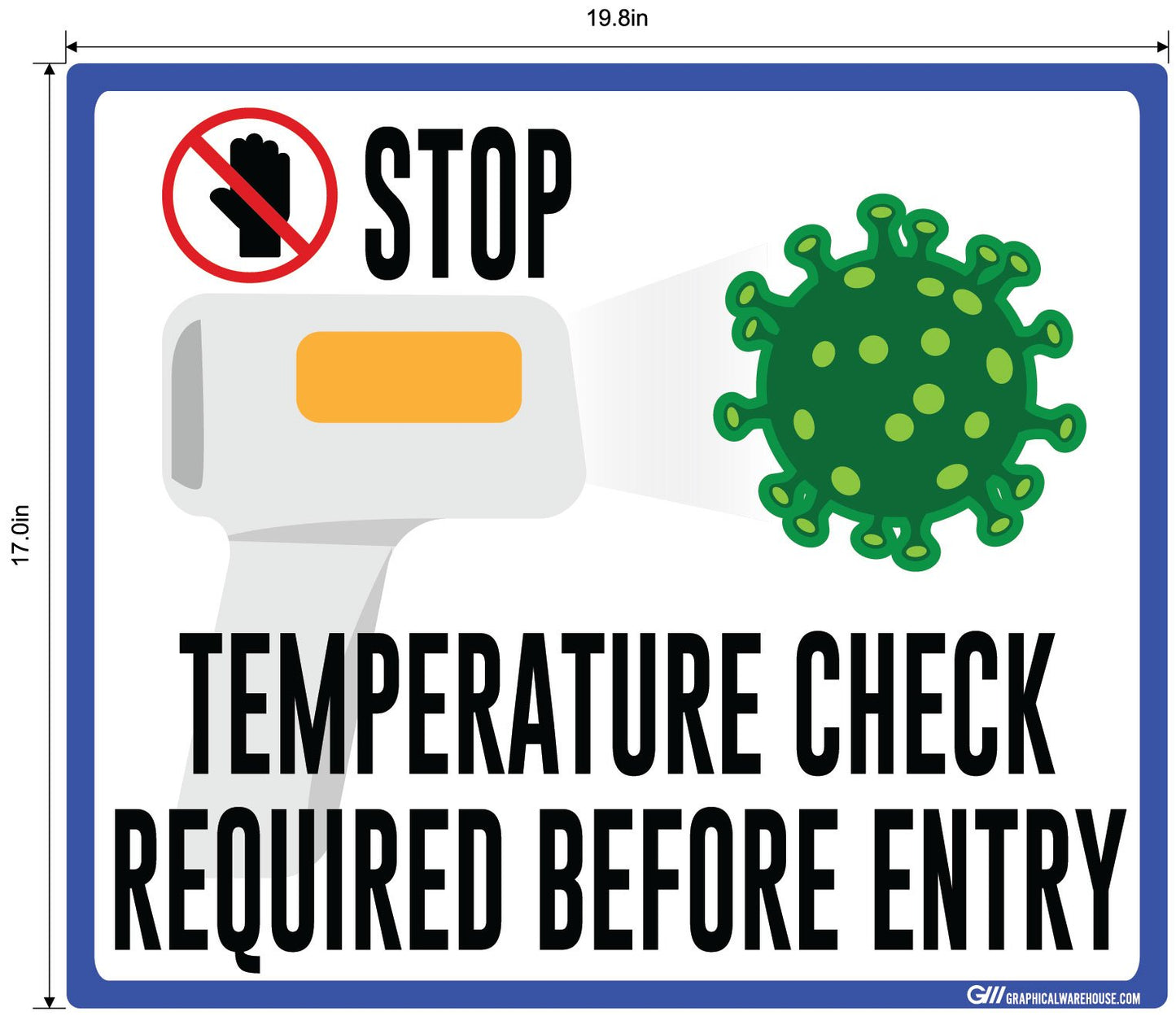 "STOP, Temperature Check Required Before Entry" Adhesive Durable Vinyl Decal- Various Sizes/Colors Available