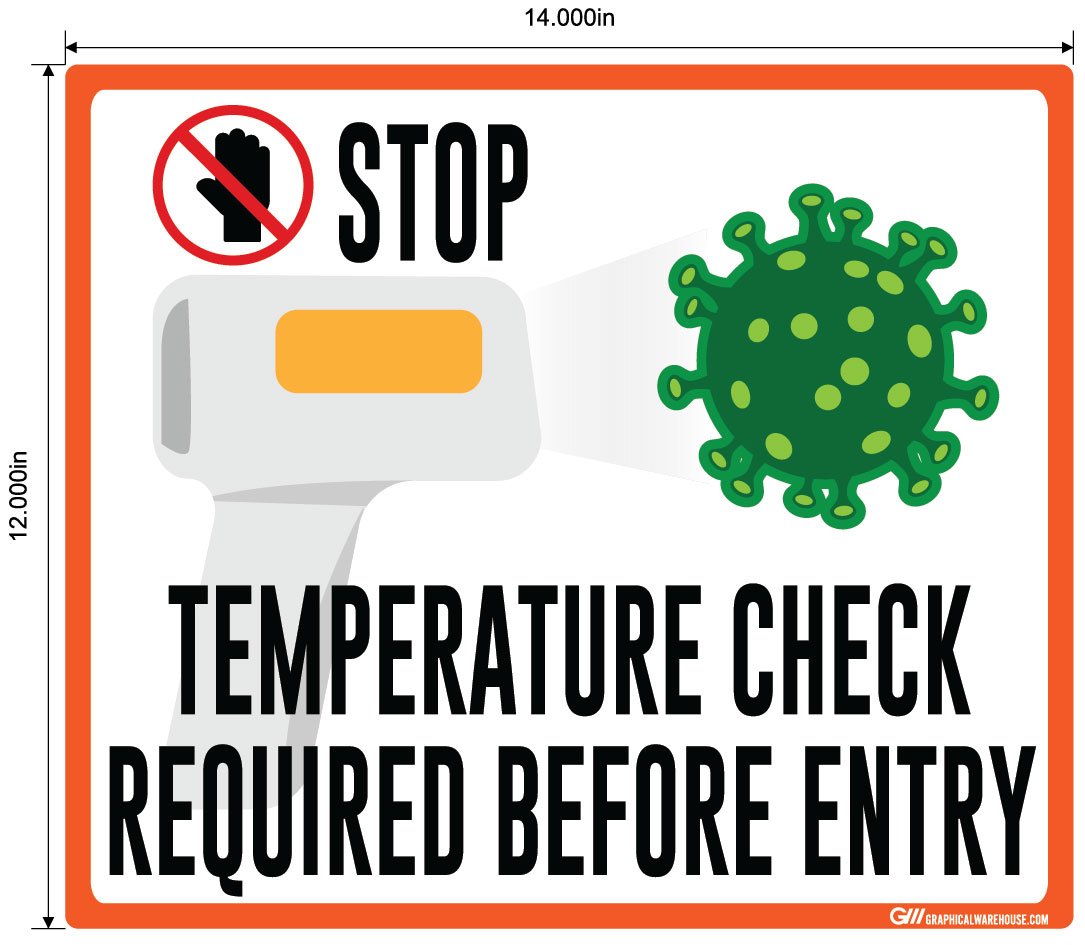 "STOP, Temperature Check Required Before Entry" Adhesive Durable Vinyl Decal- Various Sizes/Colors Available