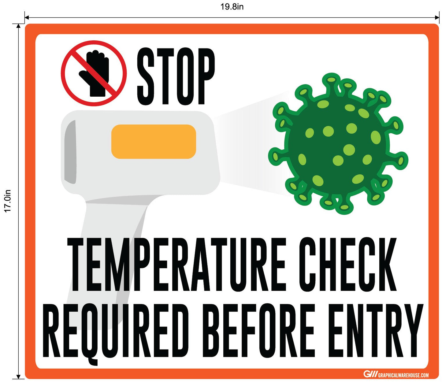 "STOP, Temperature Check Required Before Entry" Adhesive Durable Vinyl Decal- Various Sizes/Colors Available