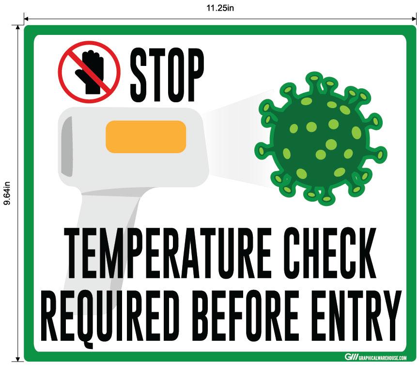 "STOP, Temperature Check Required Before Entry" Adhesive Durable Vinyl Decal- Various Sizes/Colors Available